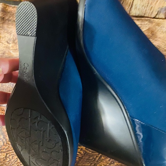 Calvin Klein Peep Toe Fabric Wrap Wedge Heels size 8 1/2 - 9 blue - Picture 9 of 14